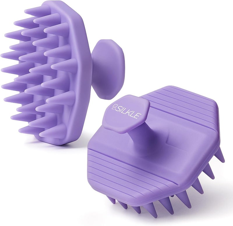 SILKLE Scalp Massager Shampoo Brush – Silicone Scalp Scrubber for Hair Growth & Dandruff Removal, One-Piece, Non-Slip Handle, Soft Bristles, Wet/Dry Shower Scalp Exfoliator for All Hair Types – Purple - Image 1